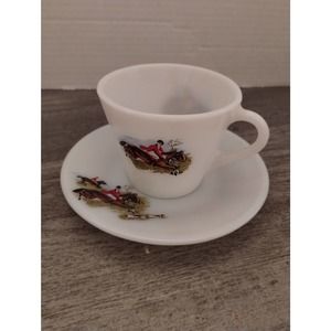 JAJ Tea Cup and Saucer Tally Ho Hunting Scene Rural Scene 1961 Made in England